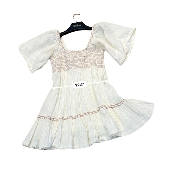 Babydoll Mini Dress Free People Smocked Puff Sleeve Square Neck S Boho Festival - Picture 11 of 11